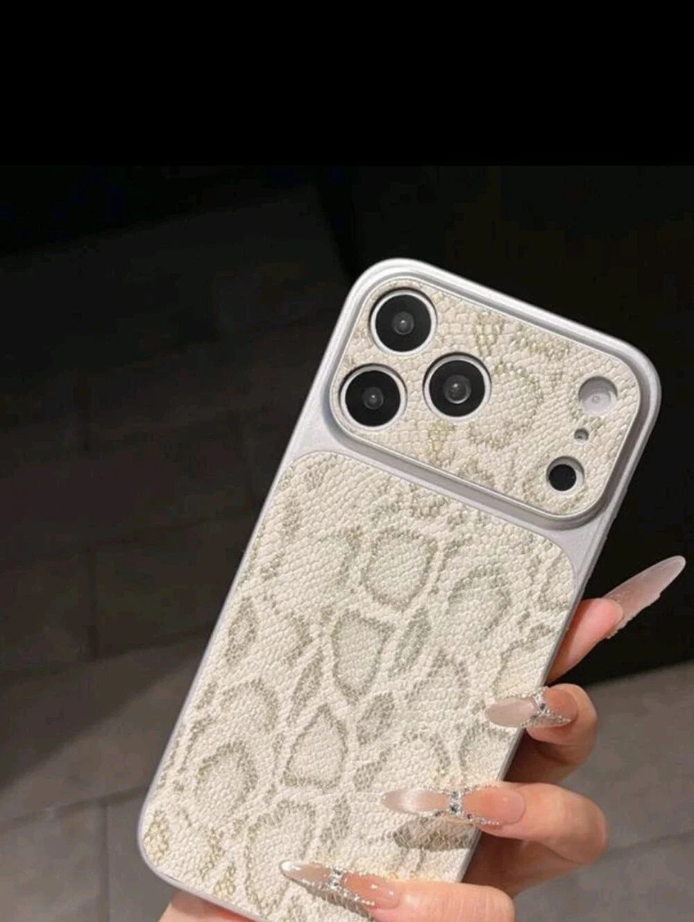 IPhone 17 Snake-Pattern Reptile Phone Case - Cream Silver